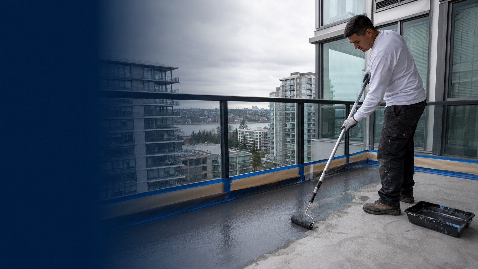 Balcony membrane repair work on a multi-family property in Greater Vancouver