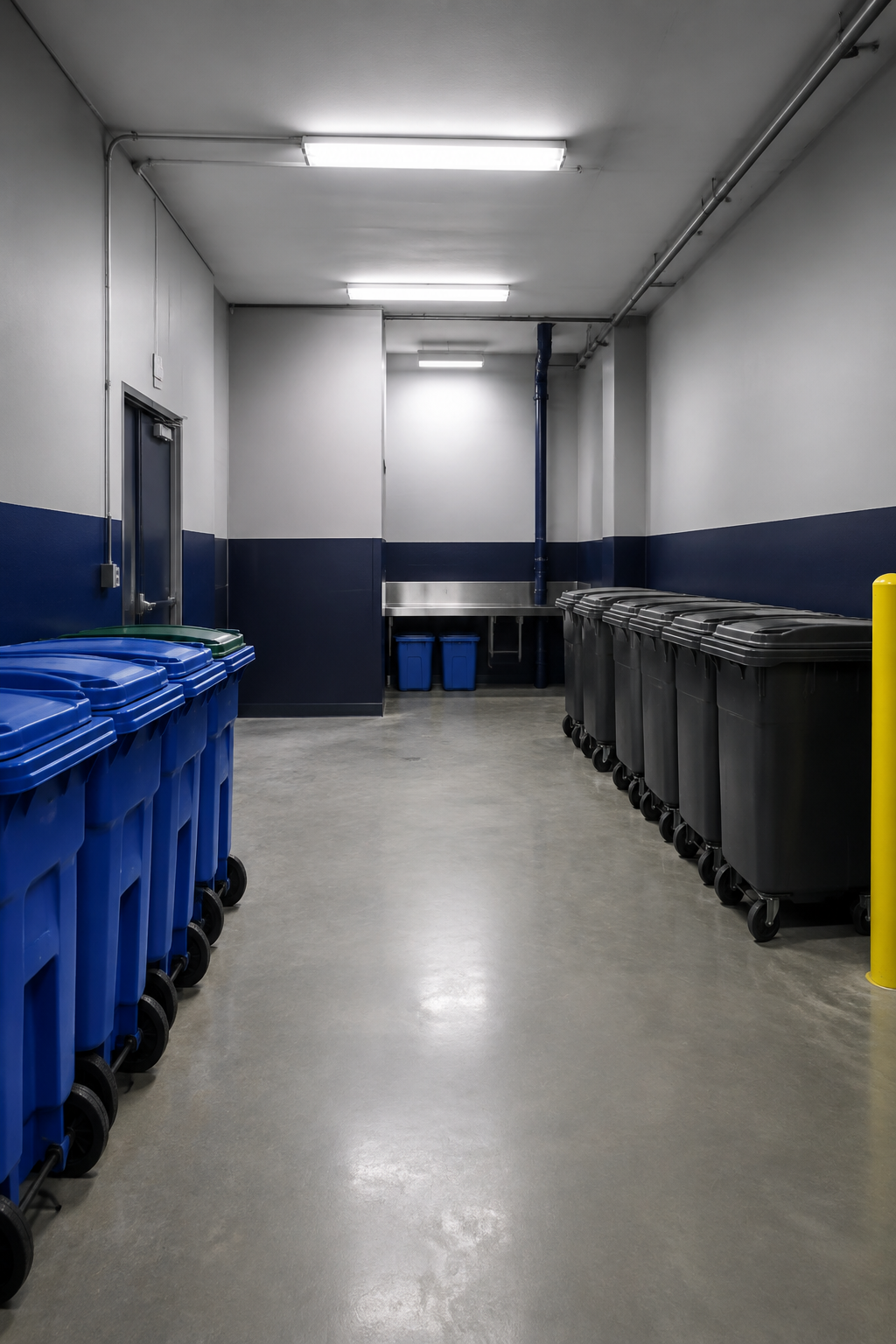 Freshly painted garbage and recycling room in Greater Vancouver
