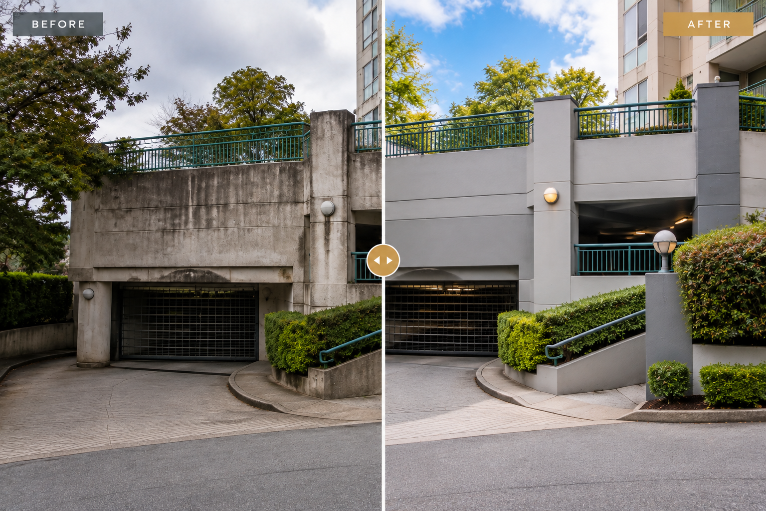 Strata exterior before and after