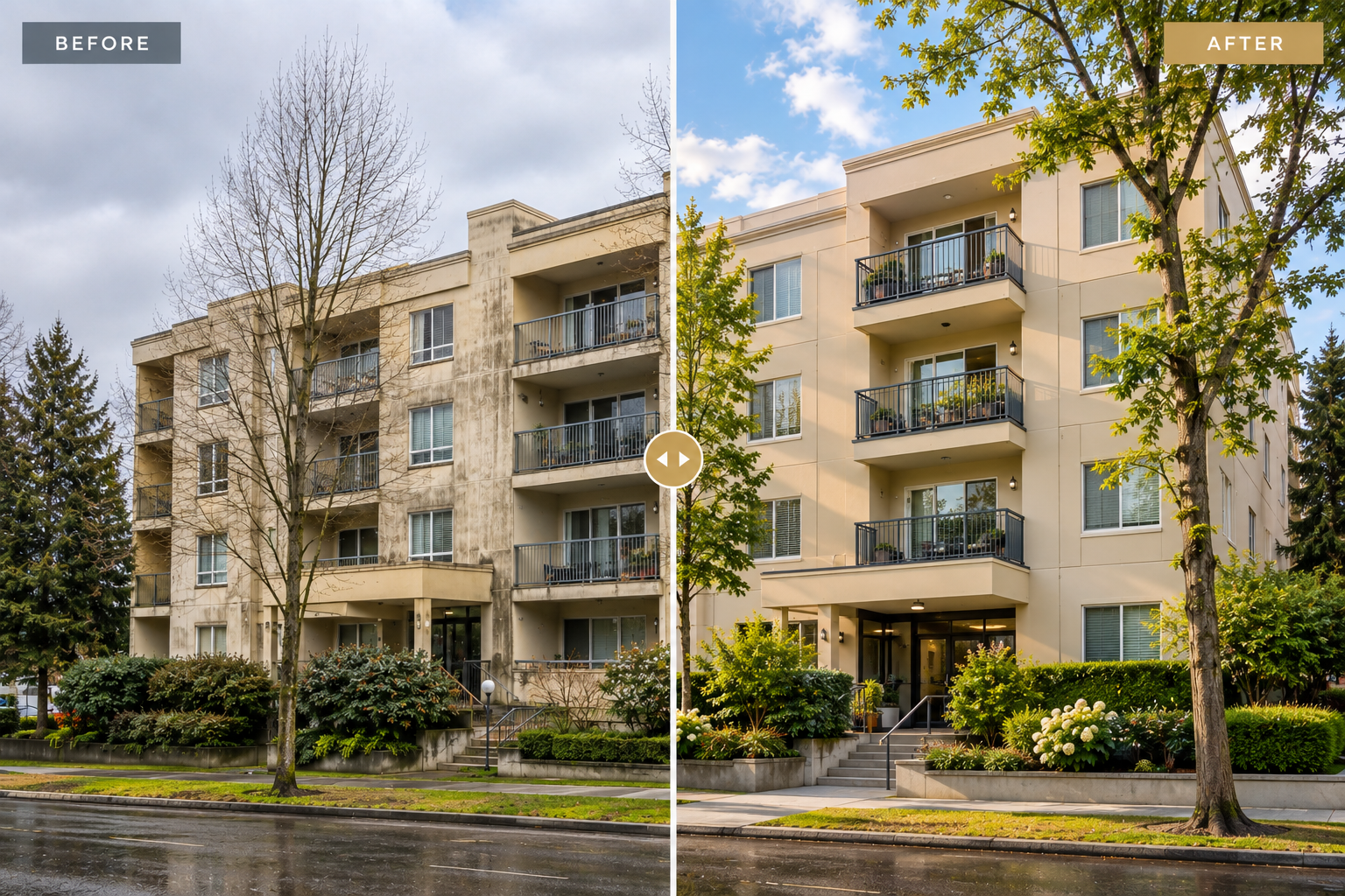 Strata parkade before and after