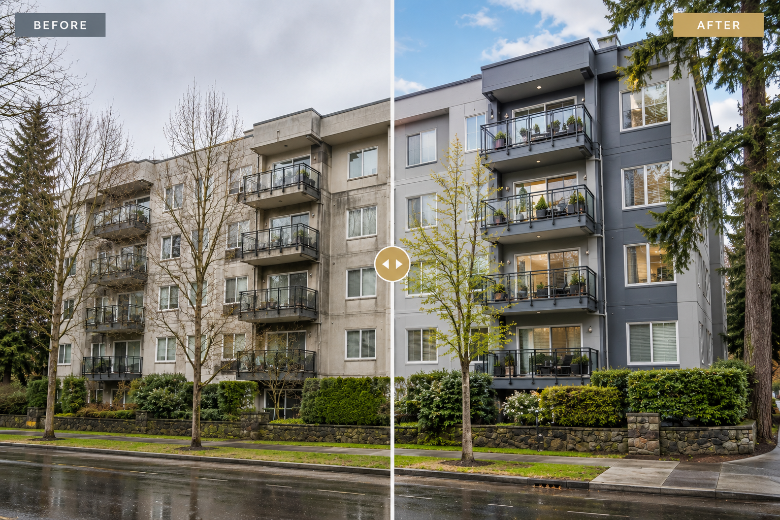 Strata townhomes before and after