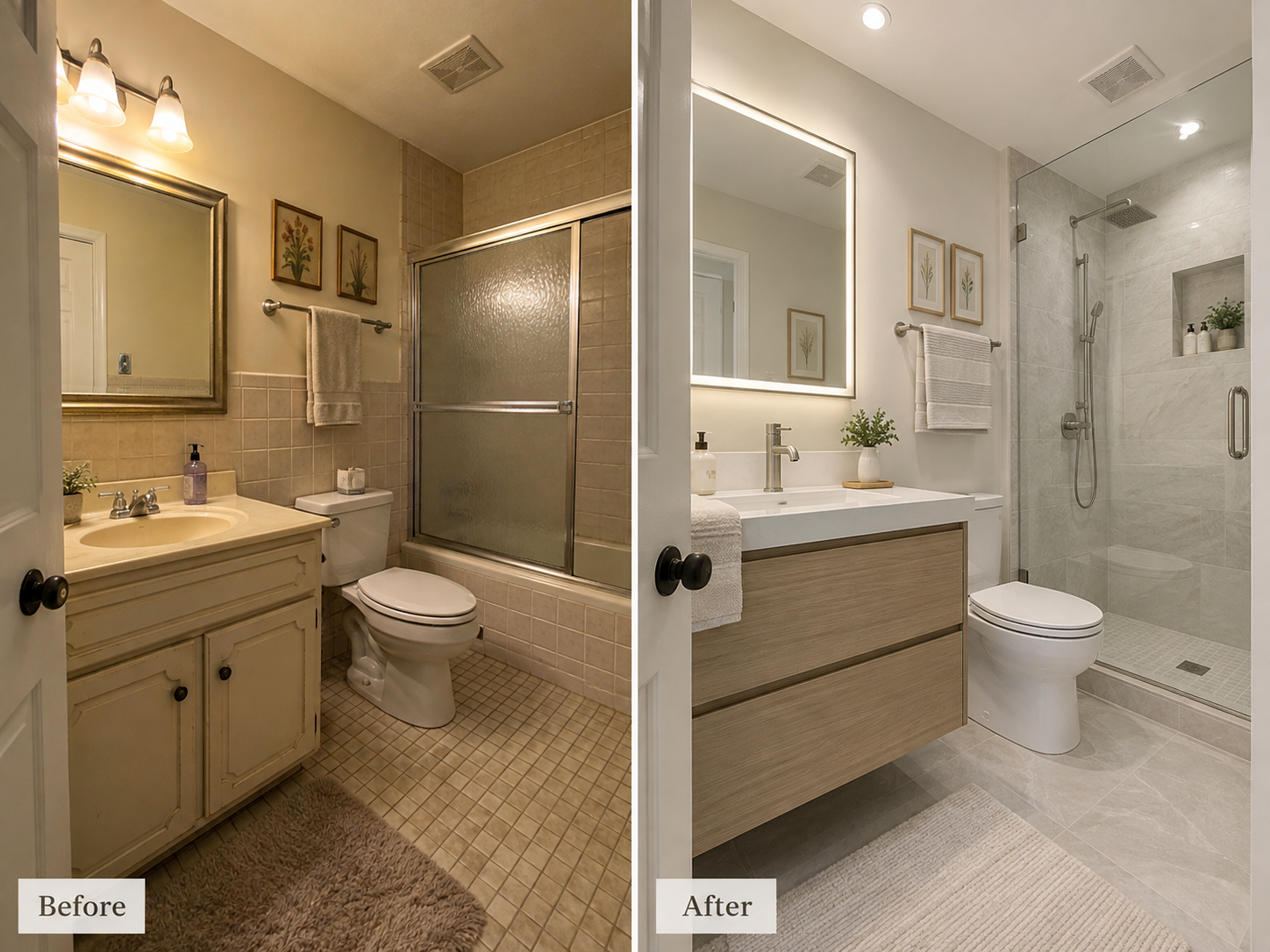 Bathroom renovation before and after concept